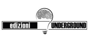 Logo di Edizioni Underground? in bianco e nero rappresenta una lampadina intersecata a metà dalla scritta Edizioni Underground